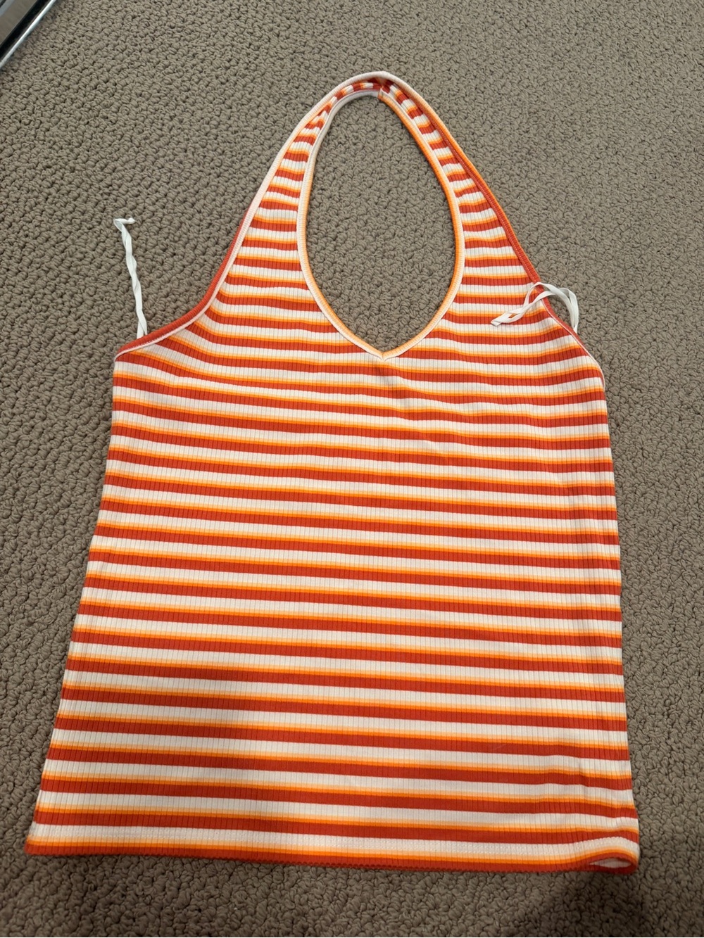 American Eagle Outfitters Orange and White Striped Ribbed Halter Crop Top